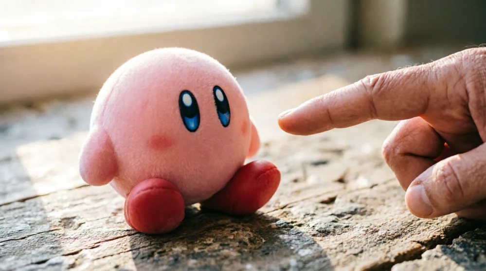 Kirby Dedo meme – pink Kirby character with a human finger pointing forward