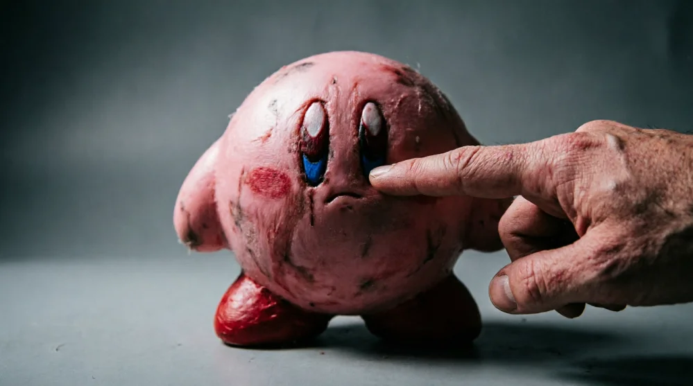 Turbio Kirby Dedo – a disturbing edit of Kirby with elongated fingers, shadowy background and distorted smile