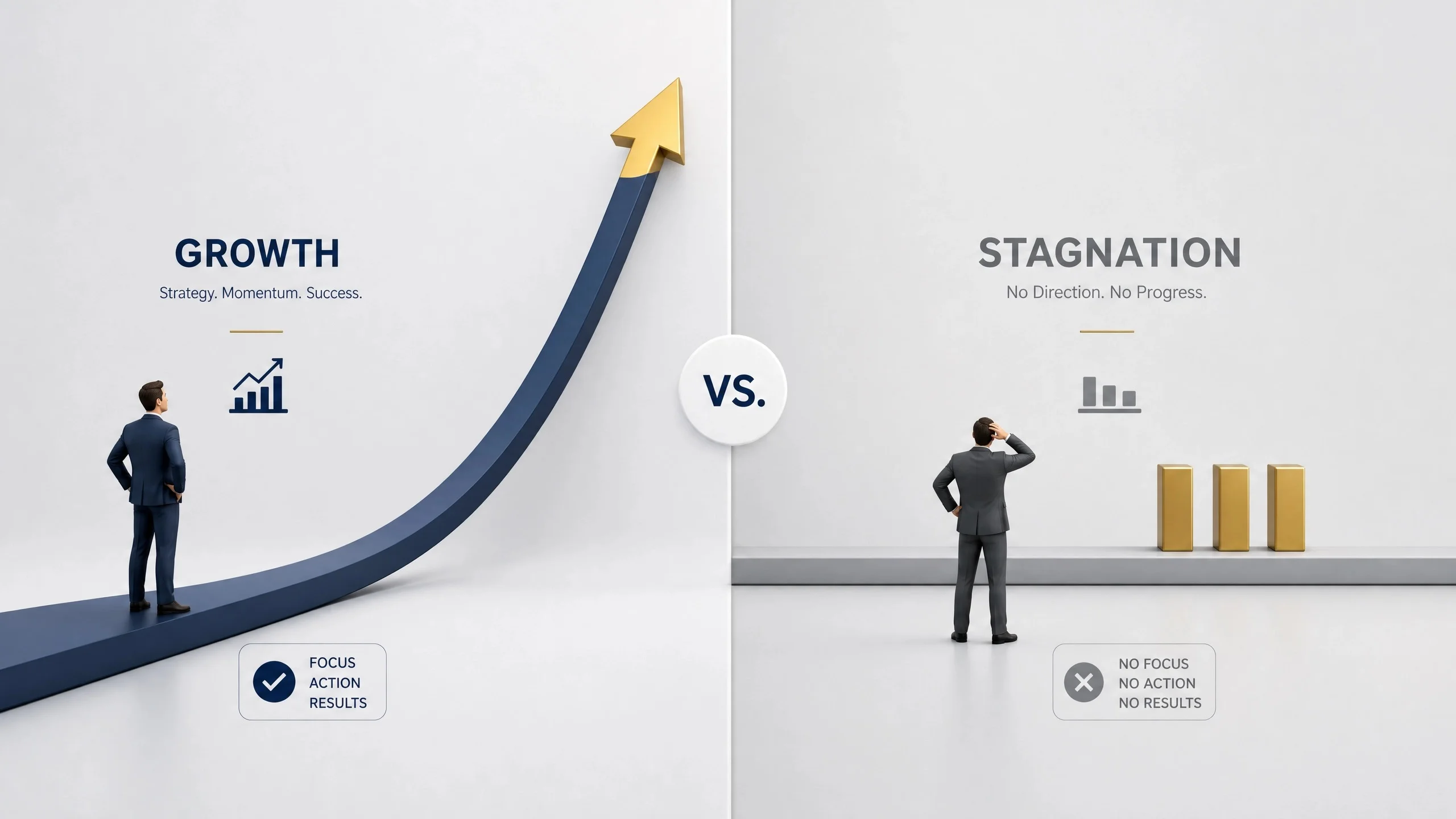 Growth vs stagnation: One curved upward line representing business growth and one flat line showing stagnant business