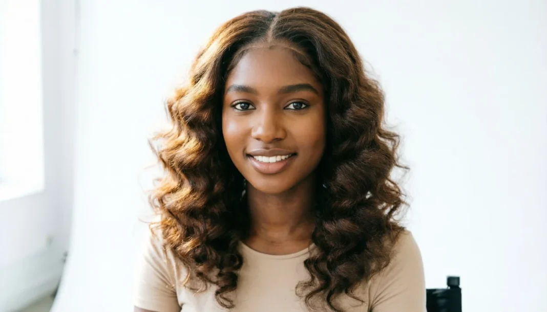 Woman wearing a Klaiyi beginner-friendly no-slip human hair wig with a natural-looking hairline — glueless install, everyday wear