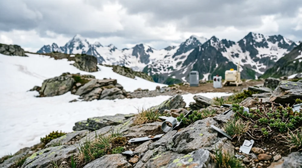 Aerial view of the debris field of Germanwings Flight 9525 scattered across the French Alps.