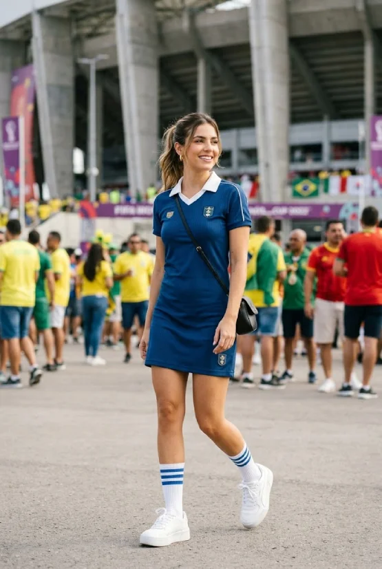 Soccer-inspired jersey minidress World Cup 2026 fan outfit stadium