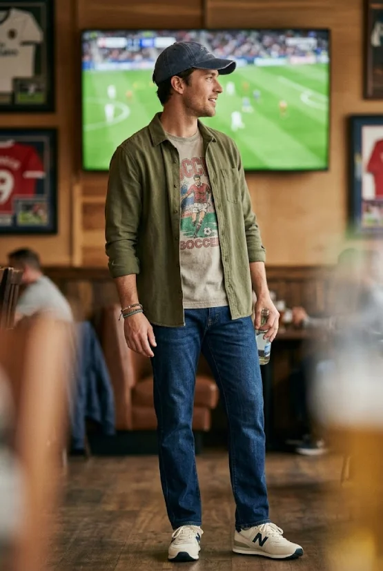Vintage graphic football tee layered outfit World Cup 2026 fan style