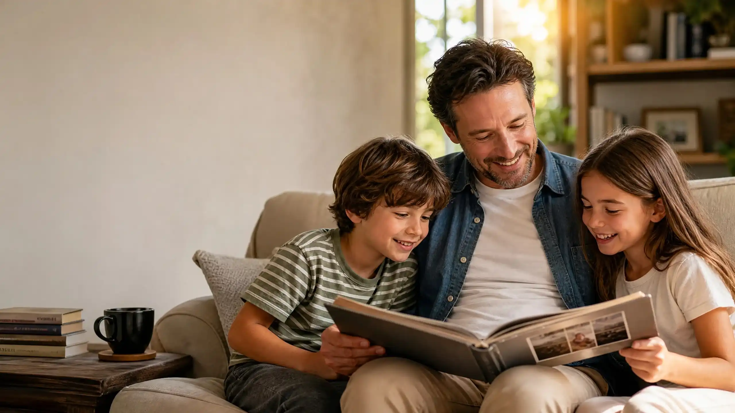 Famous Celebrity Father's Day Quotes featured image of a loving father creating joyful family memories with his children