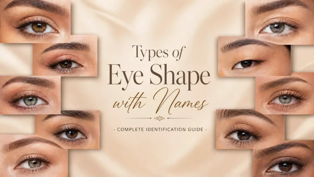Featured image showing multiple eye shape types in a professional beauty guide layout with realistic eye illustrations and natural styling.