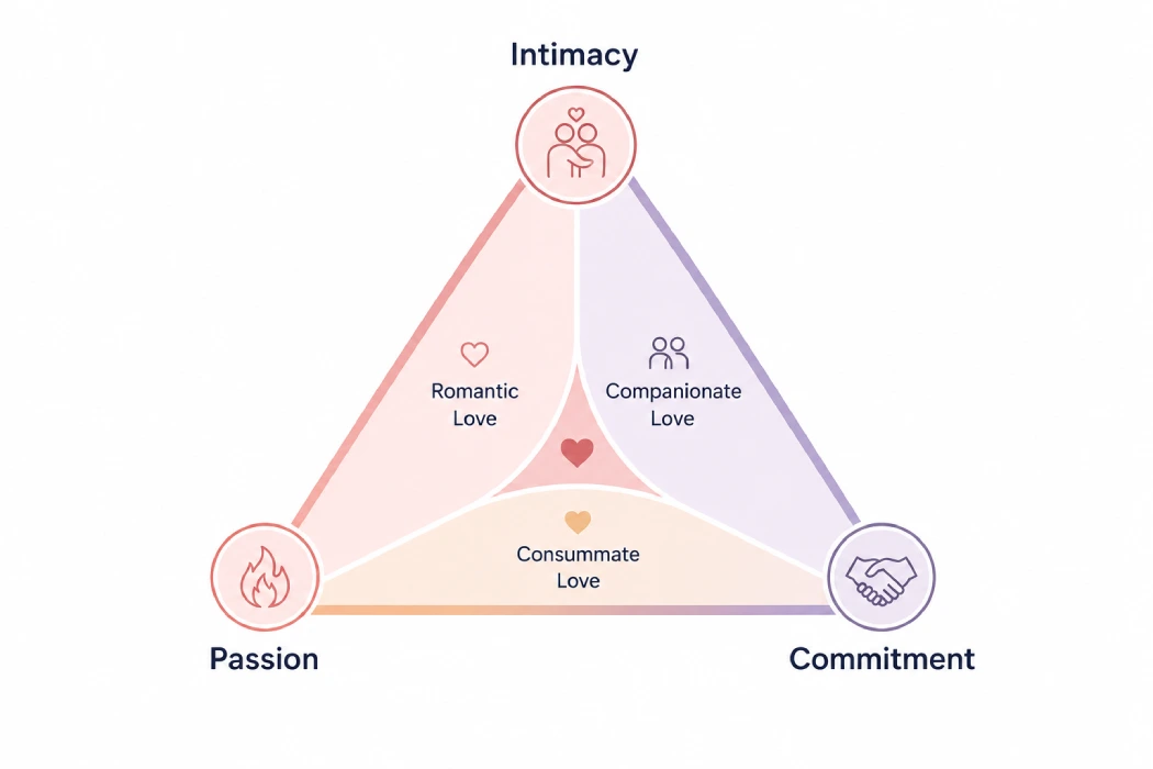psychology facts about love — Sternberg's triangle showing intimacy, passion, and commitment