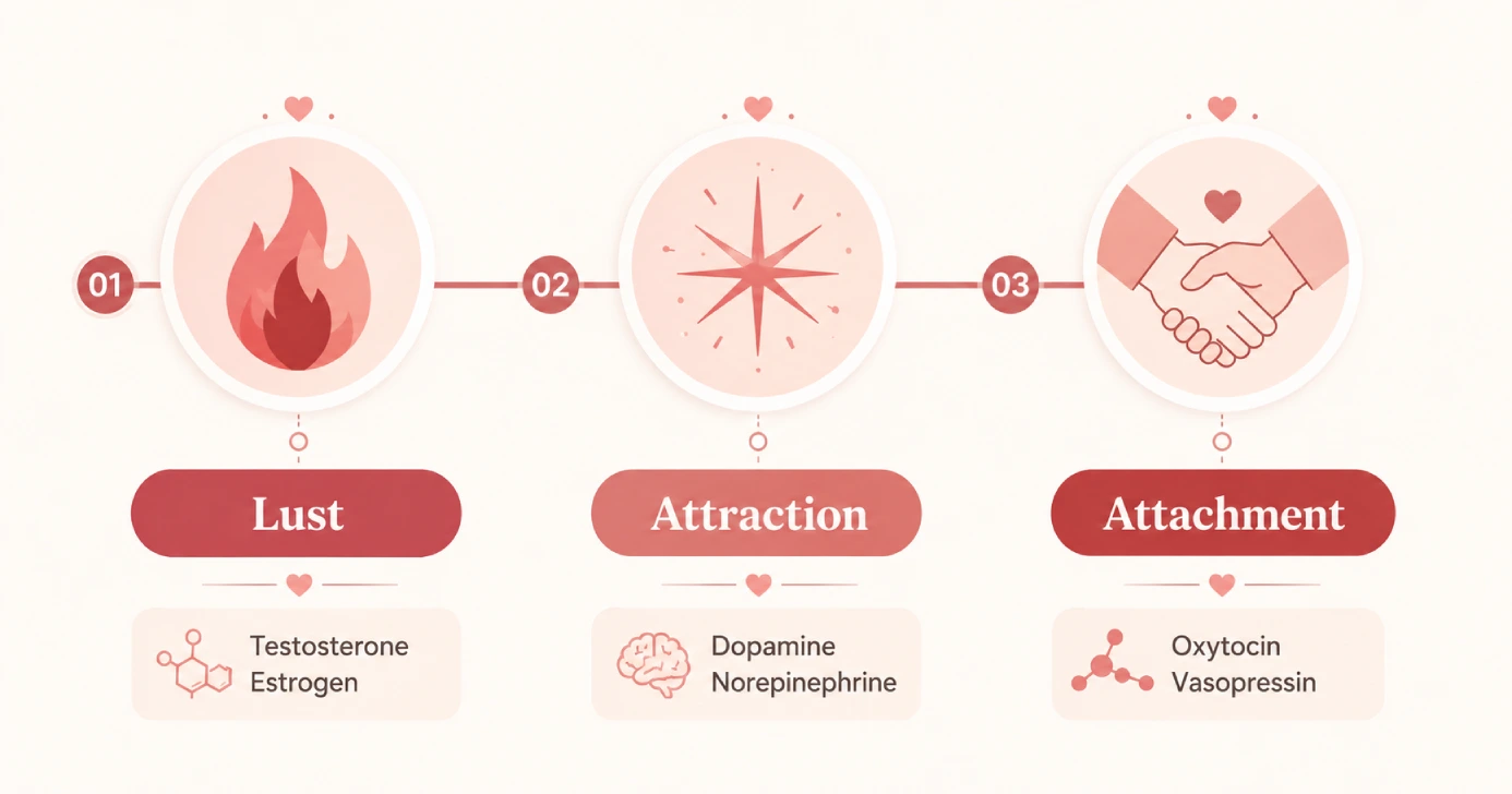 psychological facts about love — brain stages of lust, attraction, and attachment