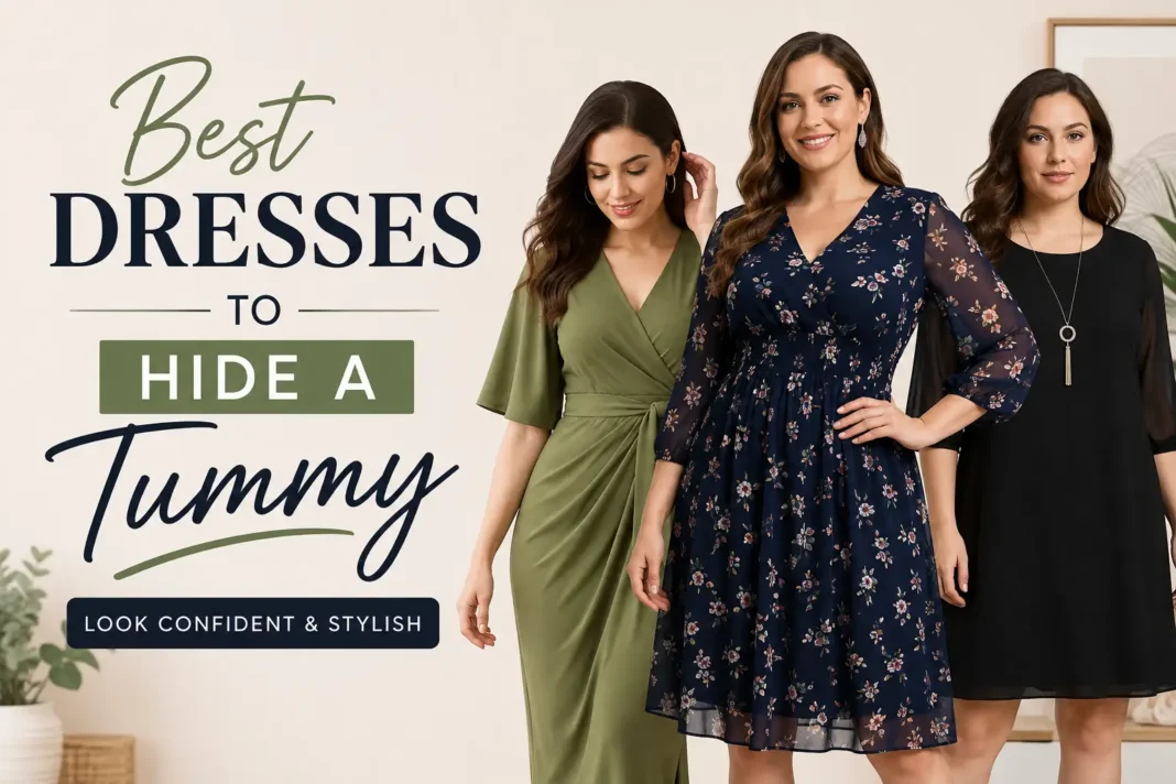 Women wearing stylish tummy-flattering dresses