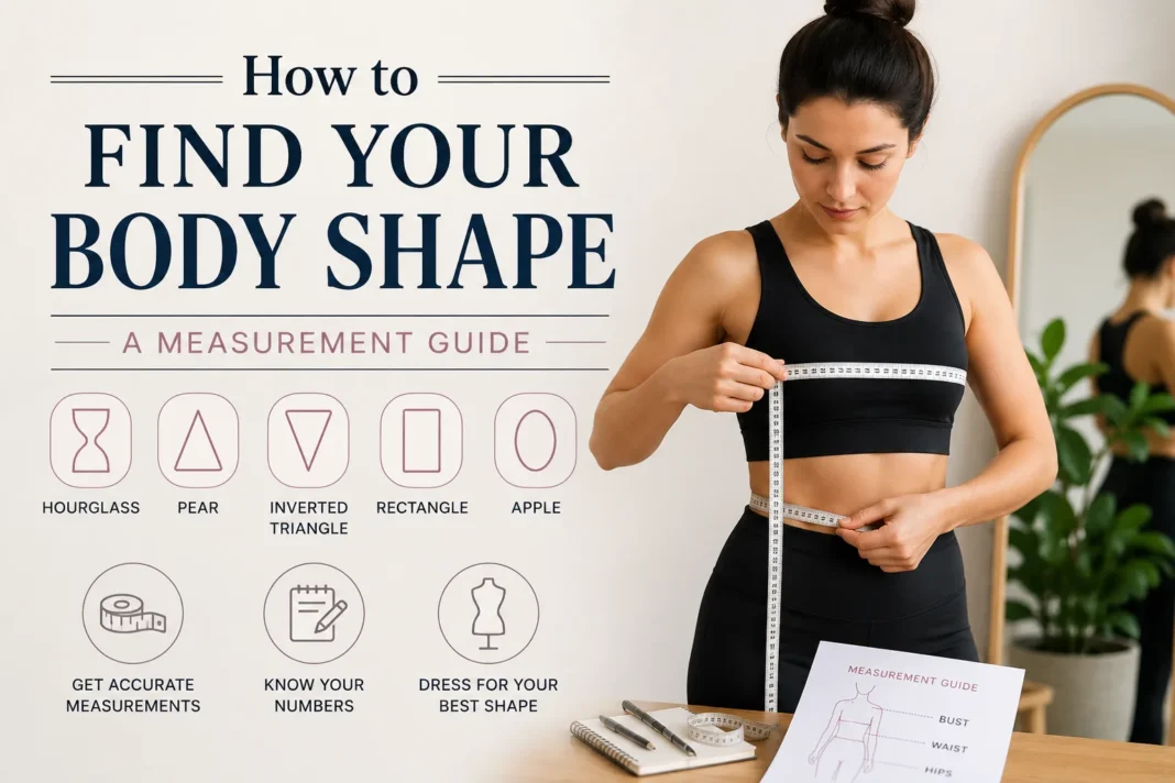 Woman measuring bust and waist to find her body shape
