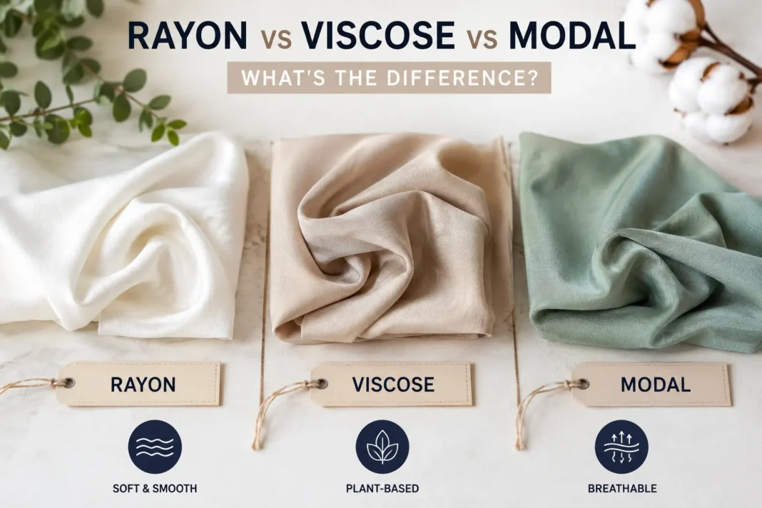 Rayon, viscose, and modal fabrics compared side by side